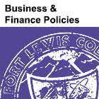 Image of partial Fort Lewis ϲͶע seal with the text 'Business & Finance Policies' above it